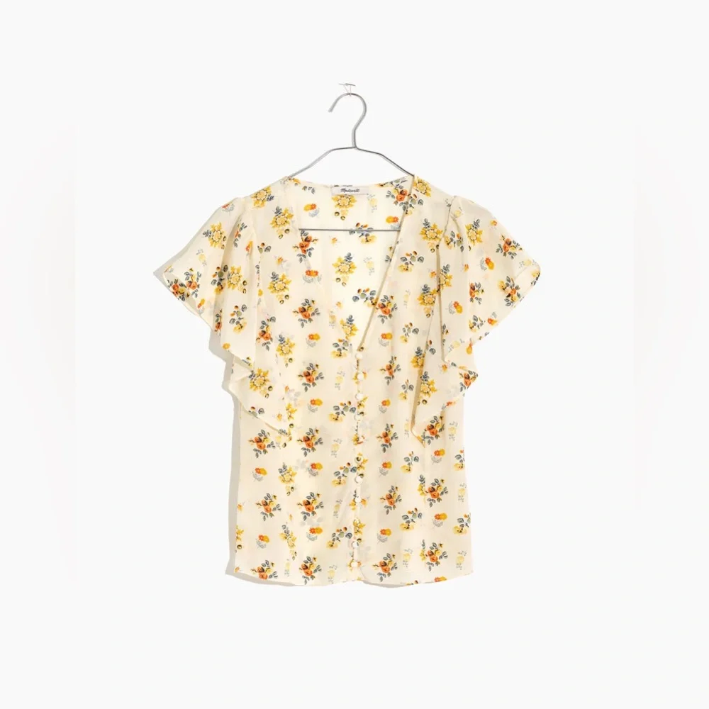Madewell Countryside Blooms Silk Carmelina Flutter-Sleeve Top - Picture 6 of 10